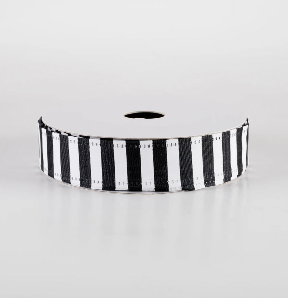 USA wired ribbon 7/8” striped black and white full roll 10 yards