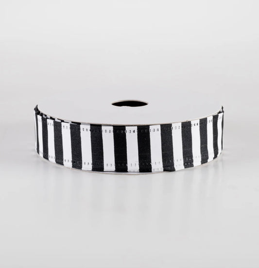 USA wired ribbon 7/8” striped black and white full roll 10 yards