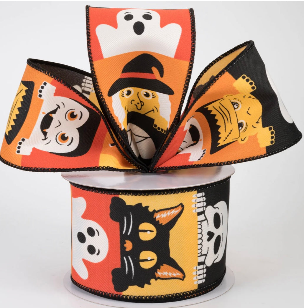 2.5” Halloween wired ribbon, peek a boo, full roll 10 yards