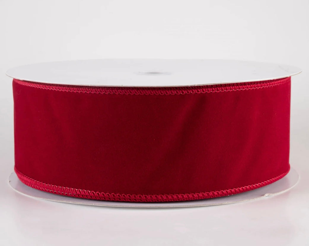 USA 2.5” velvet wired ribbon dark red, sold by the meter