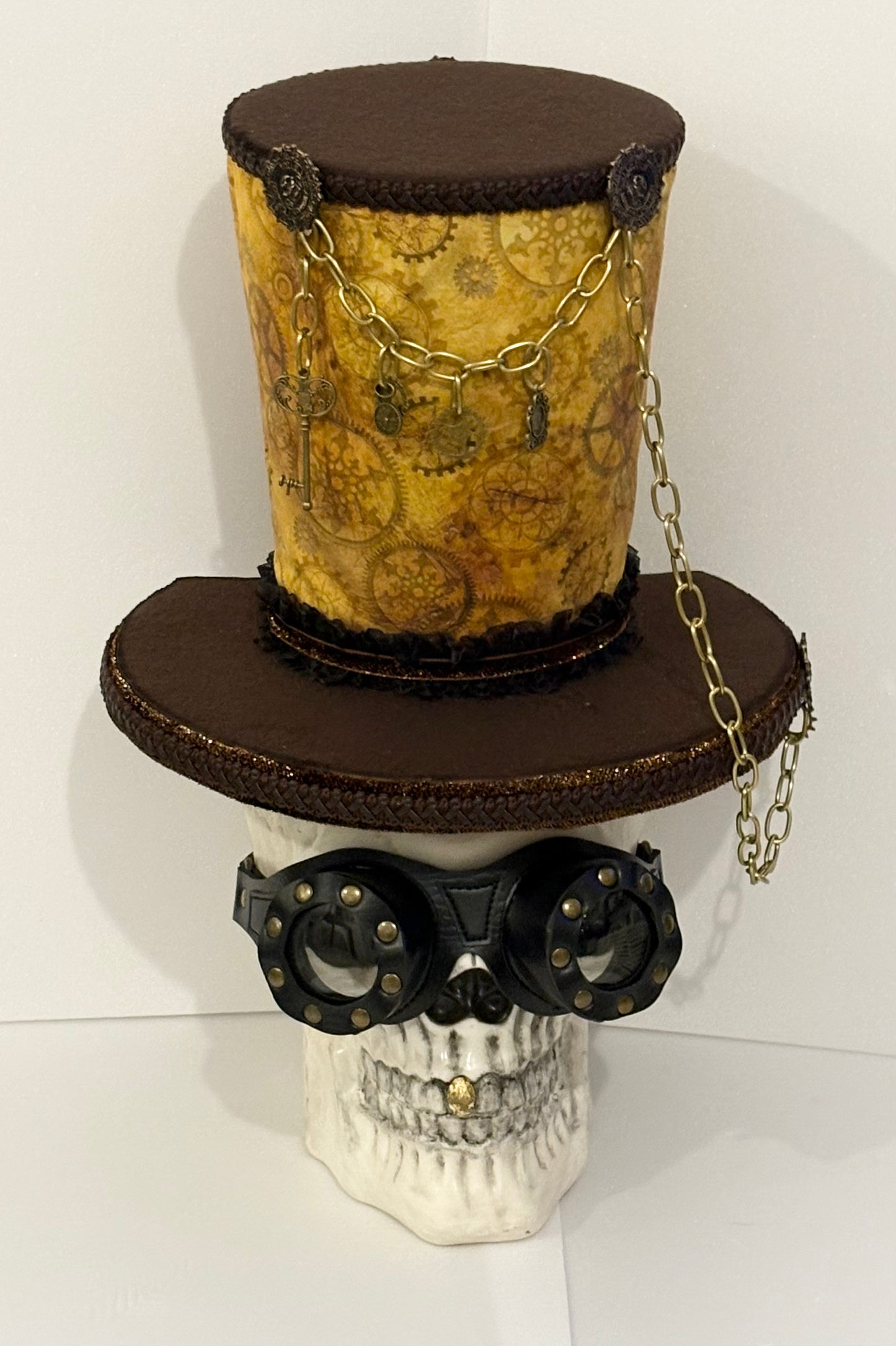 One of a kind Steampunk top hat skull  attachment, skull design ,Halloween , decoration, wreath attachment