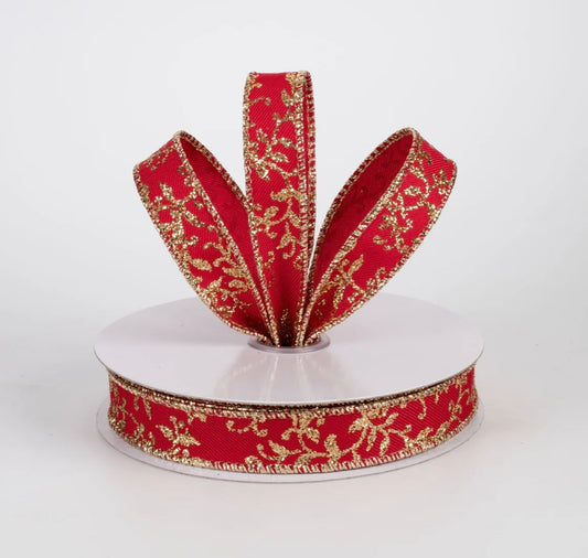 USA 5/8” glitter mini leaf vines red and gold, full roll 10 yards