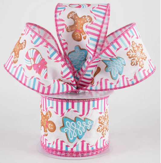 2.5” gingerbread Christmas strips pink, full roll 10 yards