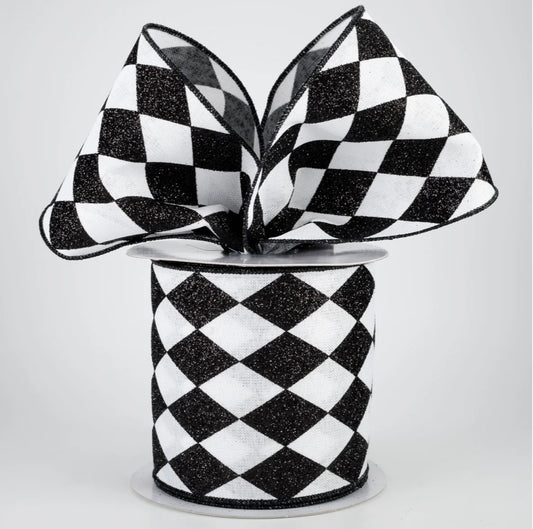 USA 4” harlequin glitter, black and white, full roll 10 yards