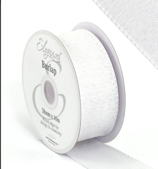 1.5 inch wired ribbon white full roll 10 meters