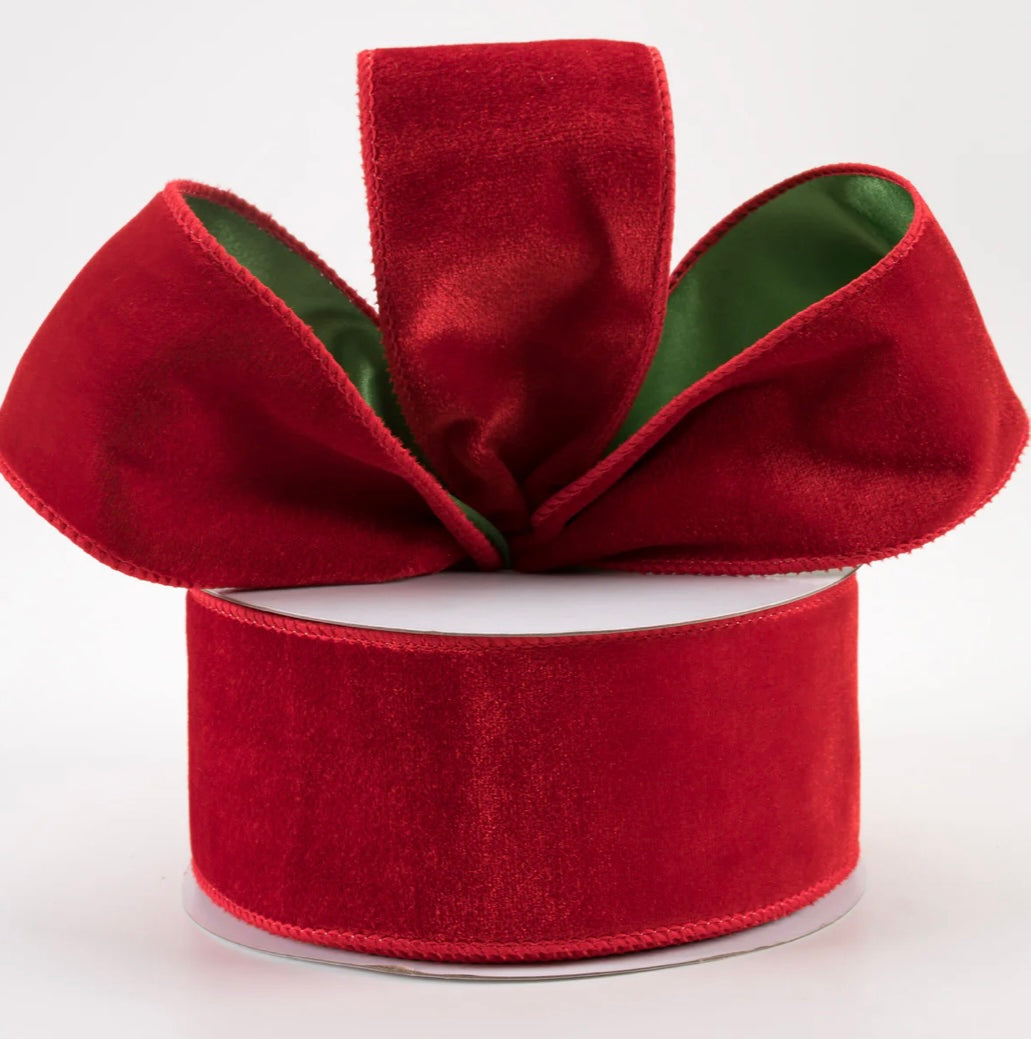 USA deluxe 2.5” velvet satin backing, red/green full roll 10 yards