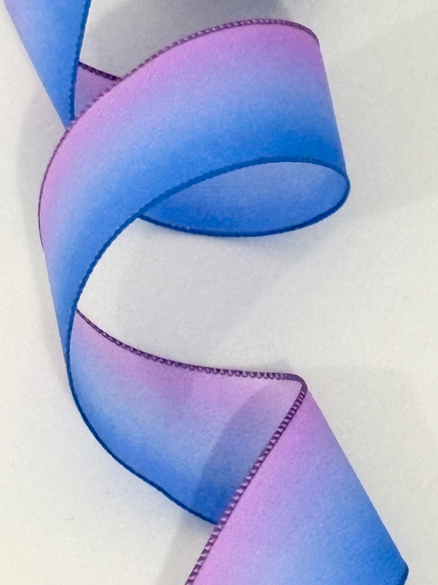 2.5” wired ribbon, blue/purple ombré, sold by the meter