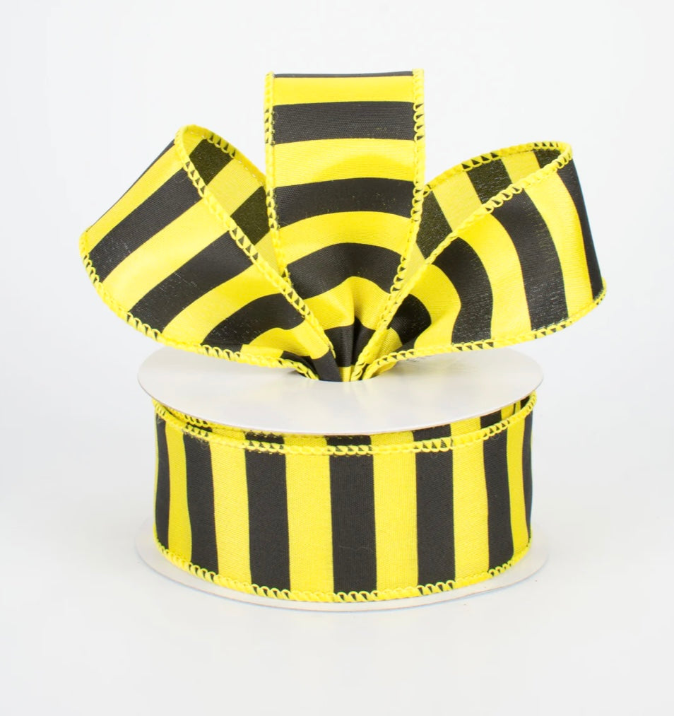 1.5” USA wired ribbon yellow and black stripes, full roll 10 yards