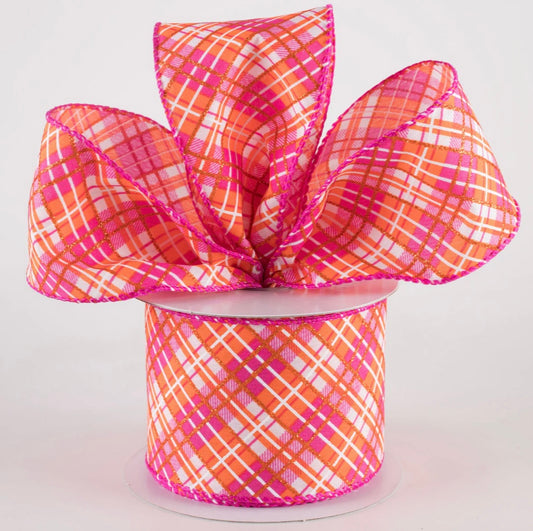 USA 2.5” glitter pink and orange wired ribbon, full roll 10 yards
