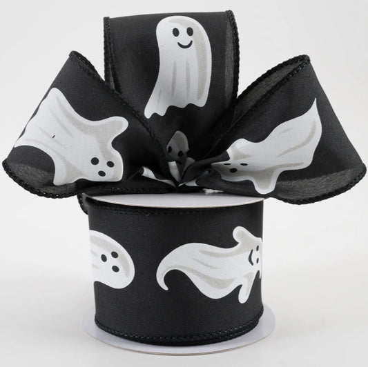 USA 2.5” wired ribbon, black white ghost, full roll 10 yards