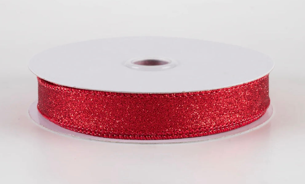 USA 5/8” shimmer glitter wired ribbon red full roll 10 yards