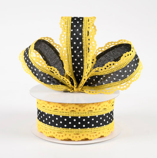 1.5” USA yellow and black scalloped wire edged full roll of 10 yards ribbon