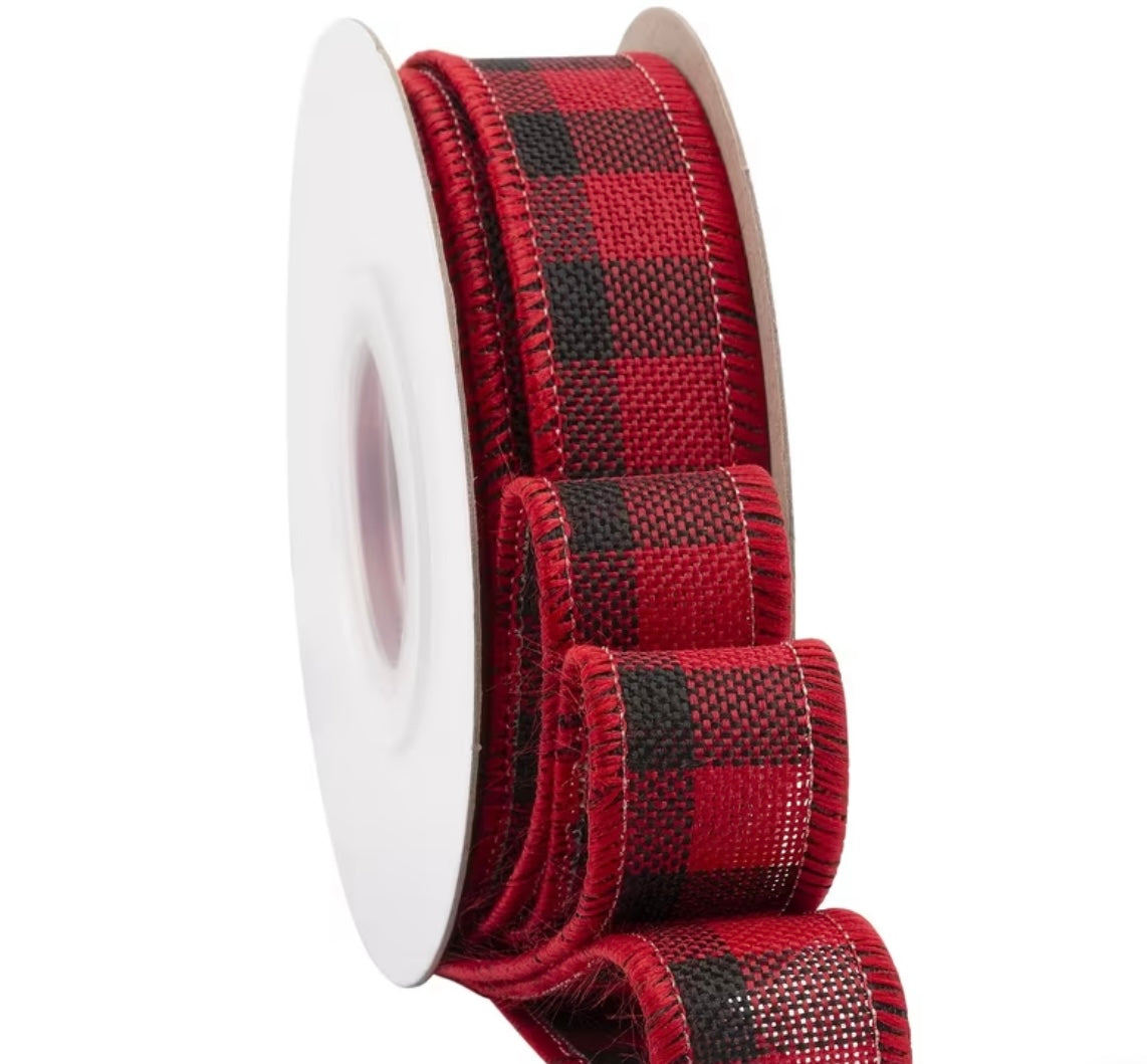 7/8 wired ribbon check red and black 10 yards