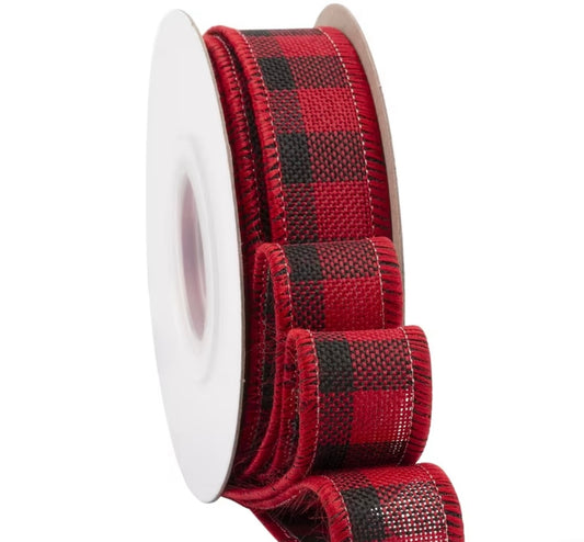 7/8 wired ribbon check red and black 10 yards