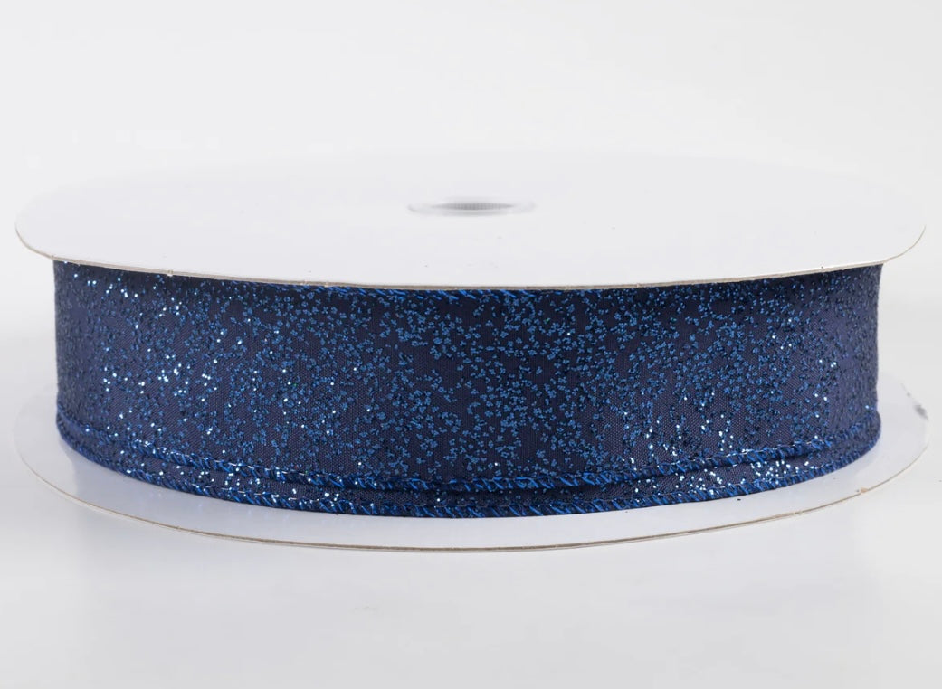 USA 1.5” mini glitter dots, navy blue wired ribbon, sold by the meter