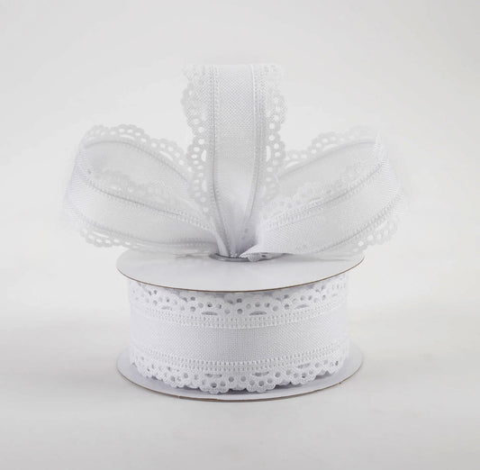USA 1.5” scalloped edge white ribbon full roll 10 yards