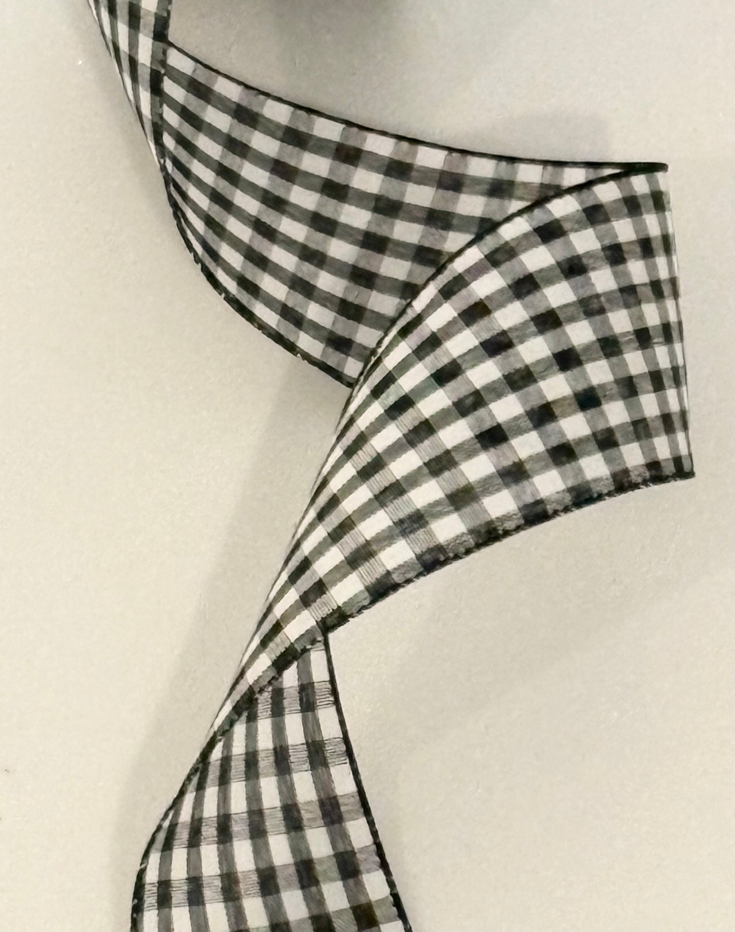 2.5” wired ribbon, black and white check, sold by the meter