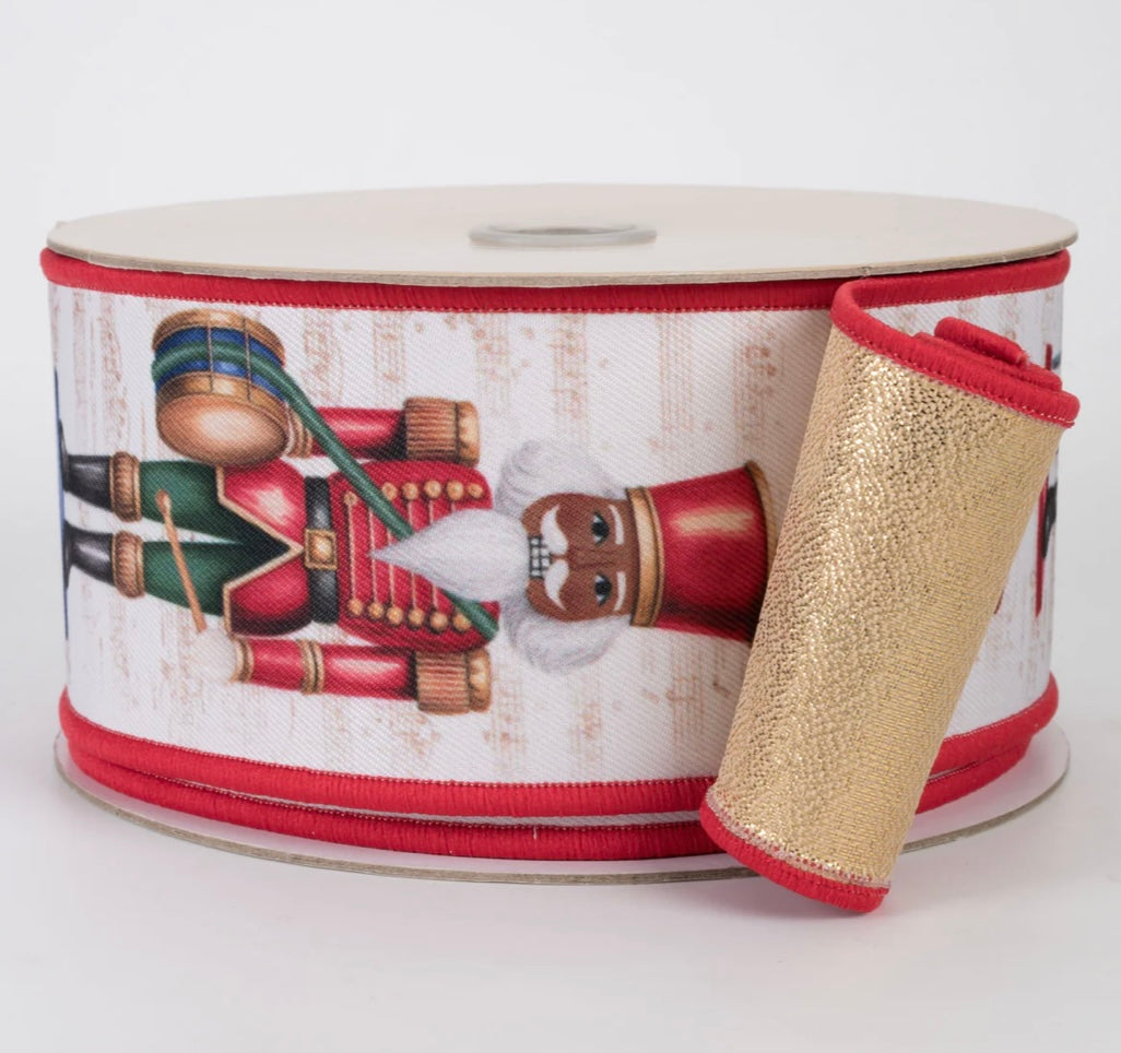 USA D’Lux 2.5” double sided fused nutcracker in traditional colours red/green/gold, full roll 10 yards