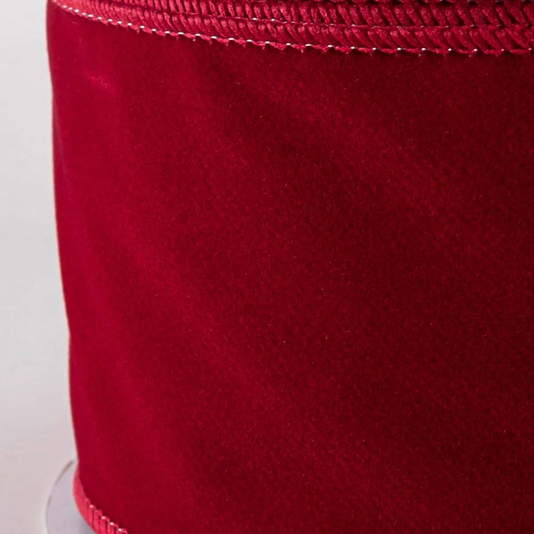 USA 2.5” velvet wired ribbon dark red, sold by the meter