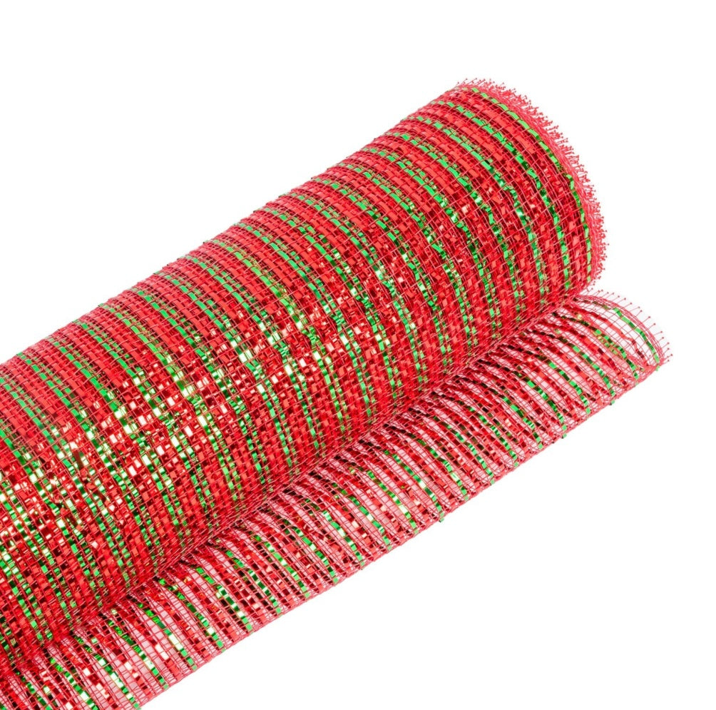 10 inch x  10 yards, full foil  deco mesh red and green , Spring, summer, Halloween, Christmas