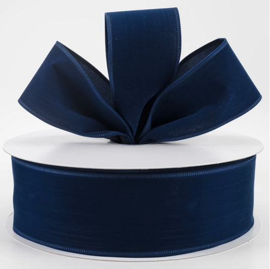 USA 2.5” velvet navy blue, wired ribbon, sold by the meter
