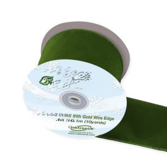 4” wired economy velvet ribbon  dark green 10 meters