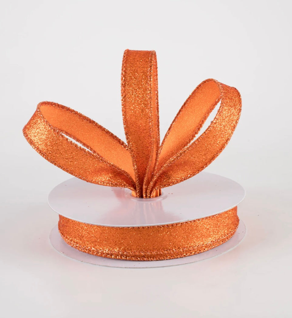 USA 5/8” shimmer glitter wired ribbon orange full roll 10 yards