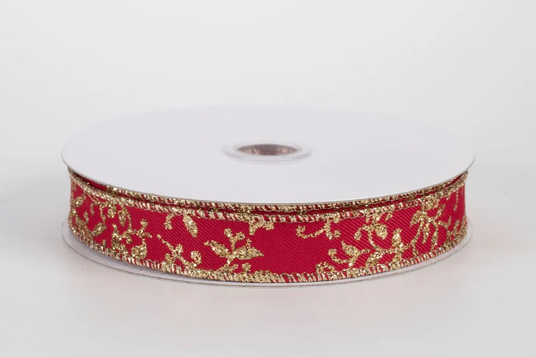 USA 5/8” glitter mini leaf vines red and gold, full roll 10 yards