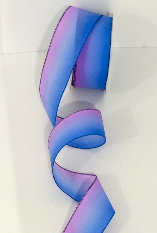 2.5” wired ribbon, blue/purple ombré, sold by the meter