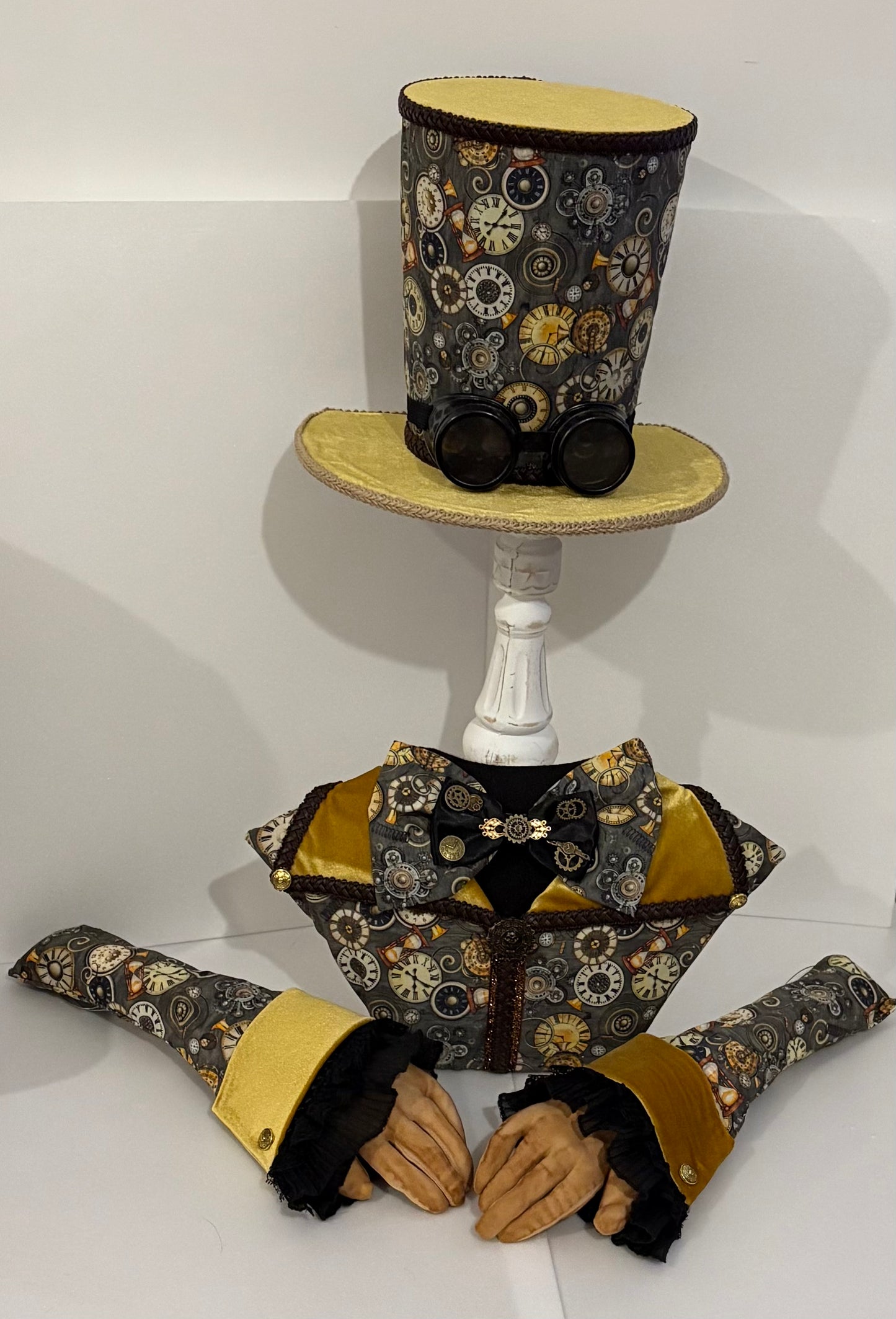 One of a kind 3 piece attachment set, top hat with arms and bust , steampunk , Spring, decoration, wreath attachment