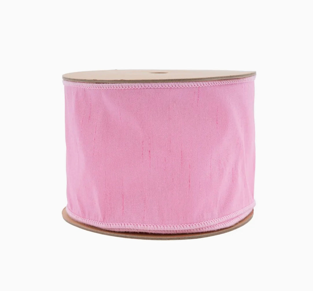 USA 4” designer wired ribbon, pink dupioni full roll 10 yards