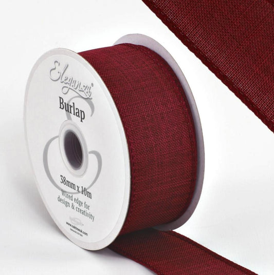 1.5 inch wired ribbon burgundy full roll 10 meters