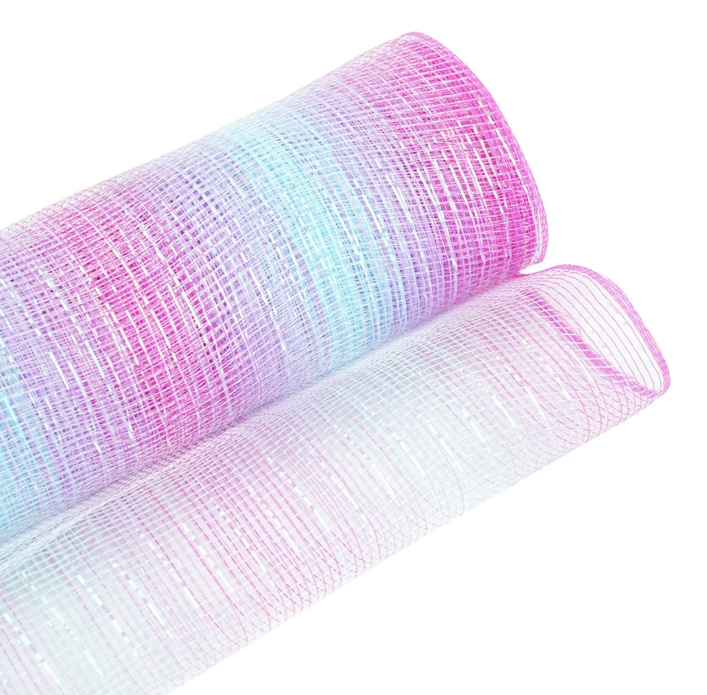 10 inch x  10 yards, metallic  deco mesh pink and blue , Spring, summer, Halloween, Christmas
