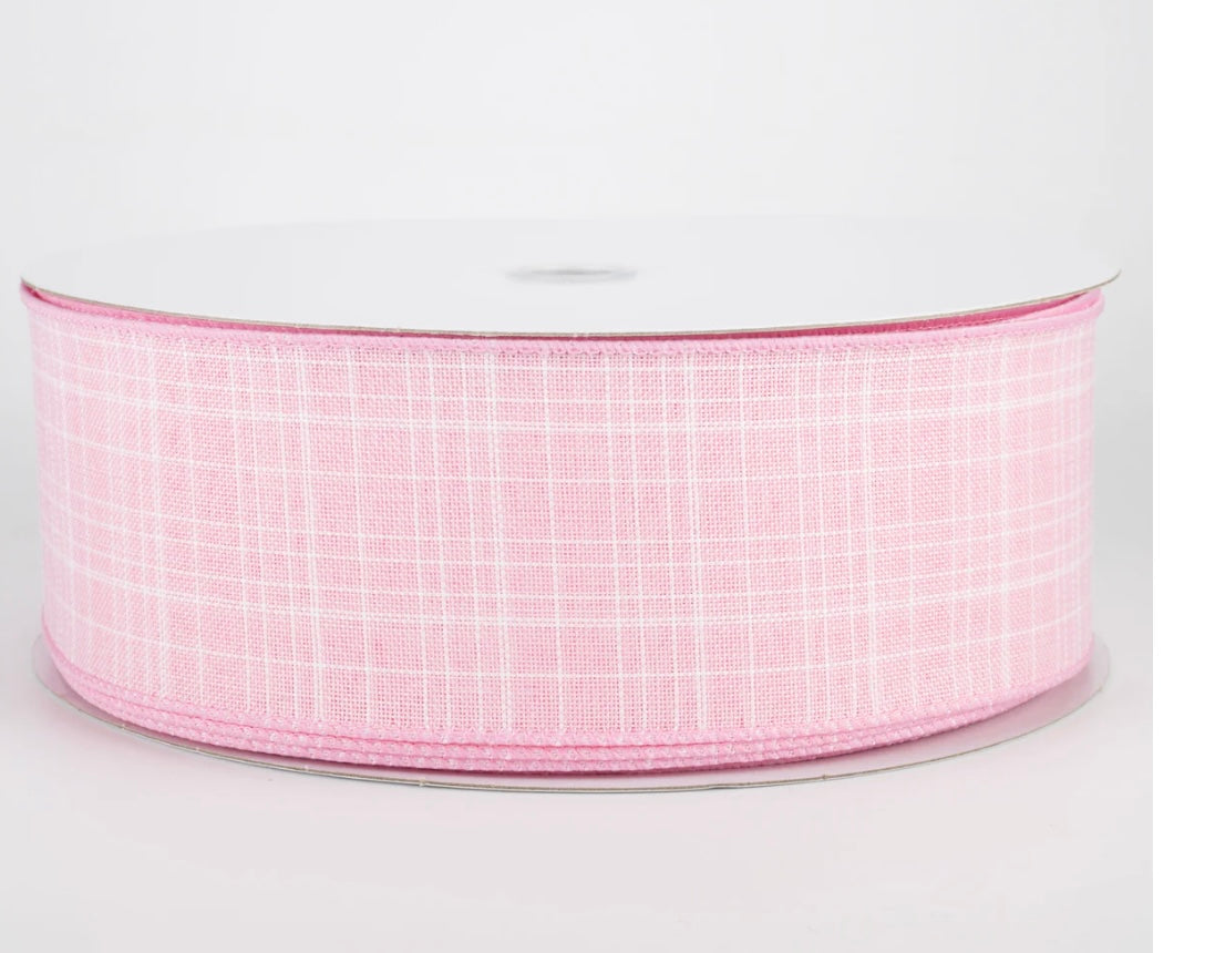 USA 2.5” wired ribbon, Estelle textured linen, pink sold by the meter