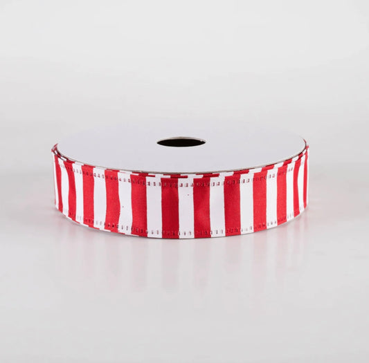USA 7/8 stripes wired ribbon red and white full roll 10 yards