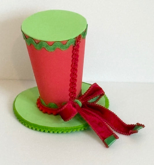 6” top hat, green and red with bow, lightweight foam