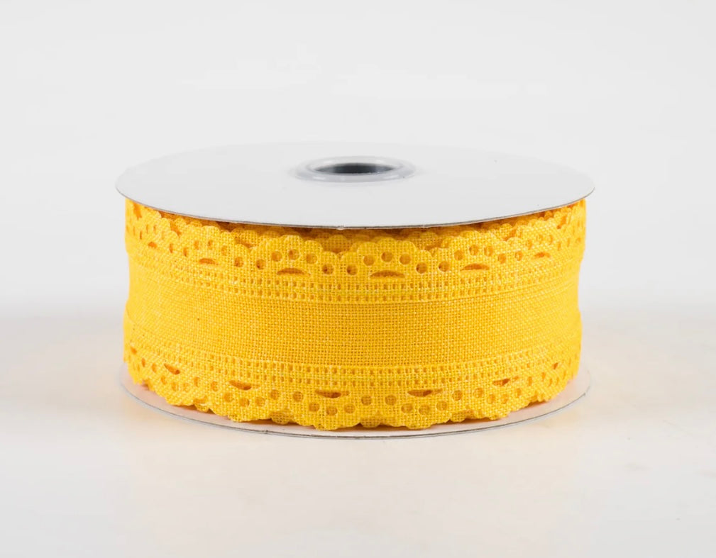 USA 1.5” scalloped edge wired ribbon, yellow full roll 10 yards