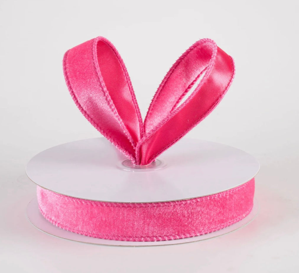 USA 7/8” Deluxe velvet satin backing hot pink, full roll 10yards