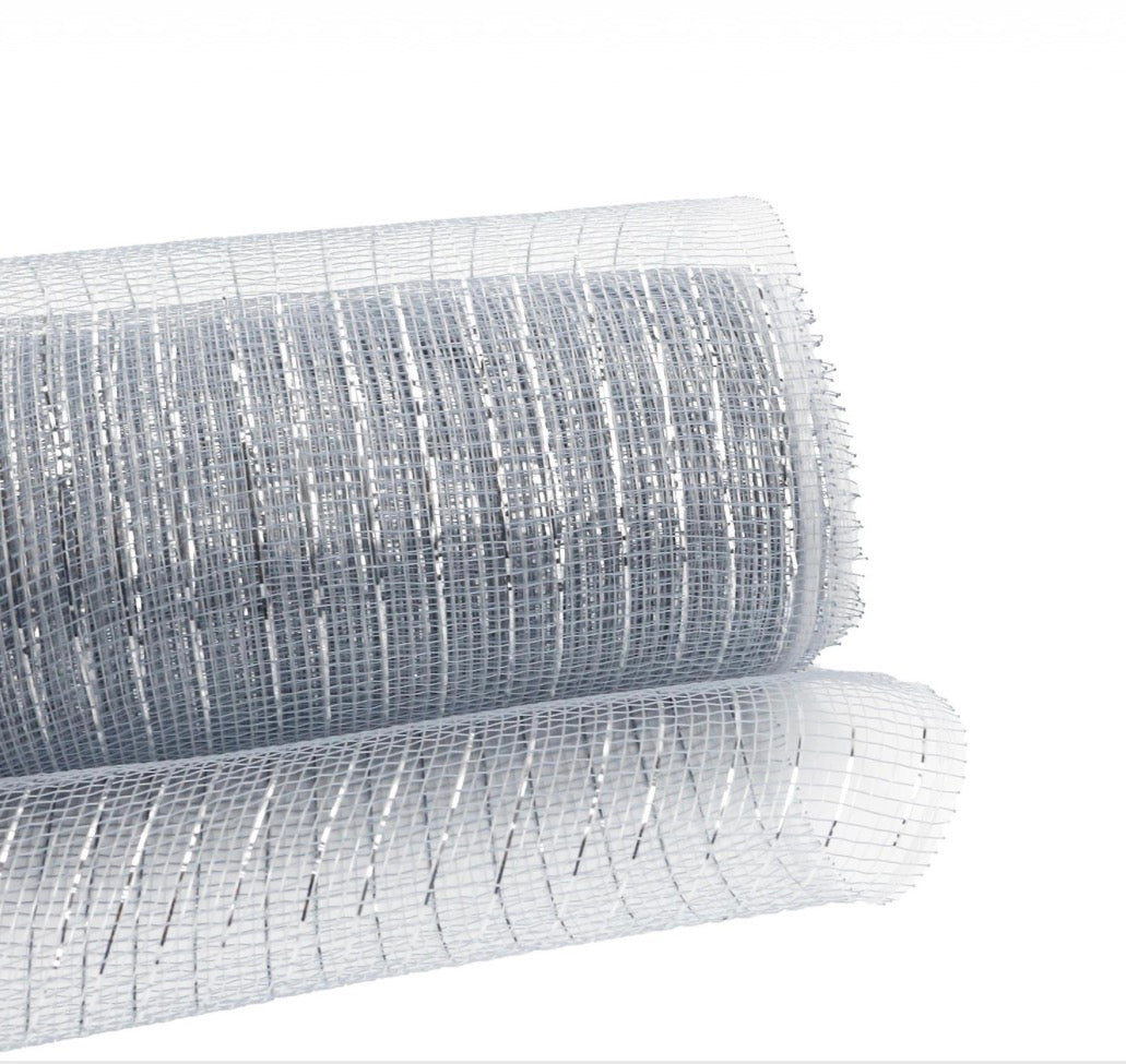 Silver metallic deco mesh 25 cm x 10 yards
