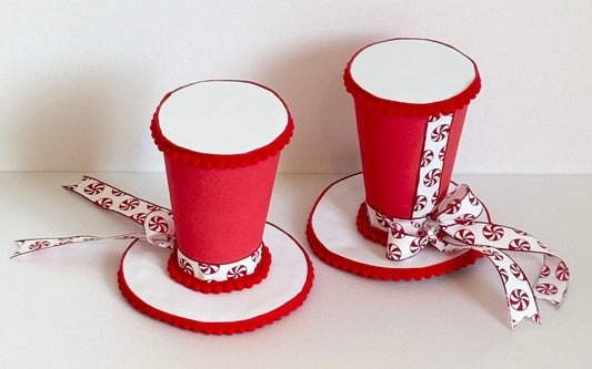 6” top hats red and white with bow, lightweight foam