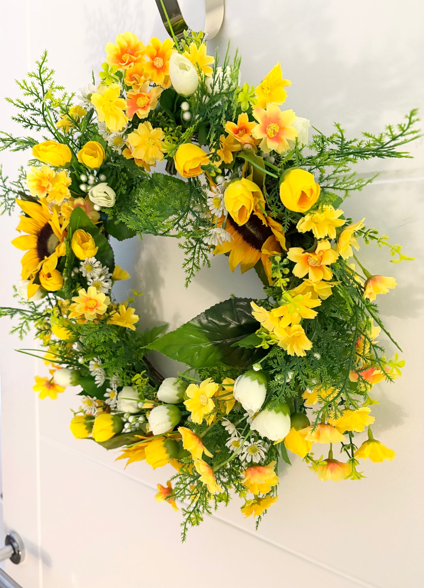 Pretty spring grapevine wreath in vibrant yellow and green