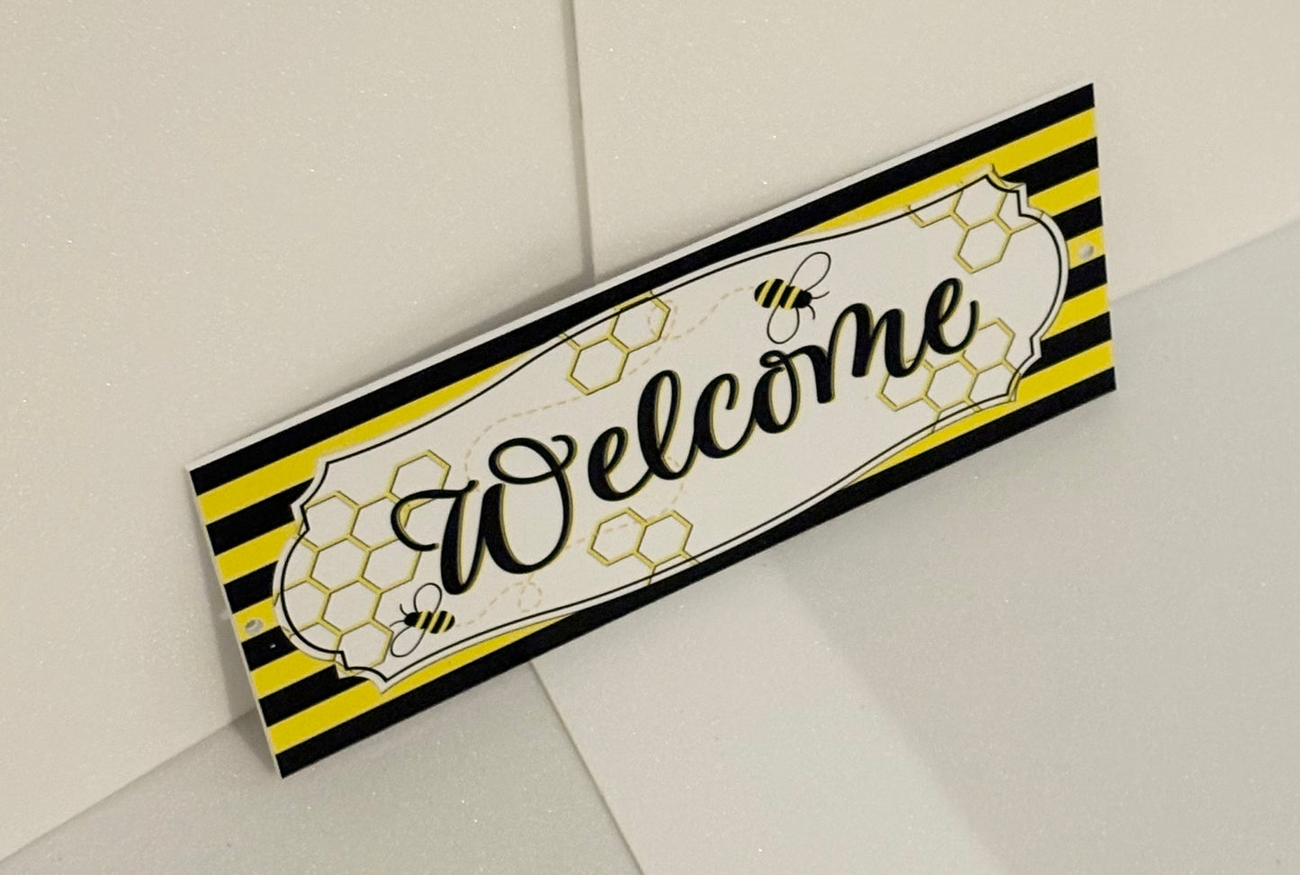 Bee welcome sign 12 x 5 inches, uv protected, lightweight foamex