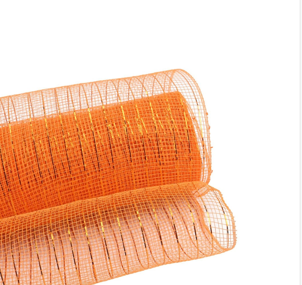 10 inch x  10 yards, metallic  deco mesh orange, Spring, summer, Halloween, Christmas