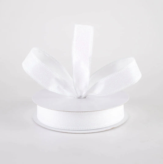 7/8” USA wired ribbon, glitter white iridescent  full roll 10 yards