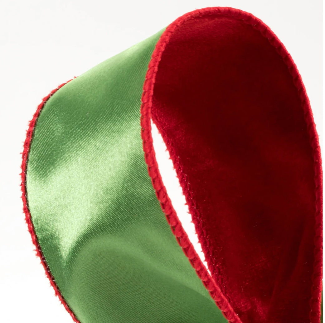 USA deluxe 2.5” velvet satin backing, red/green full roll 10 yards