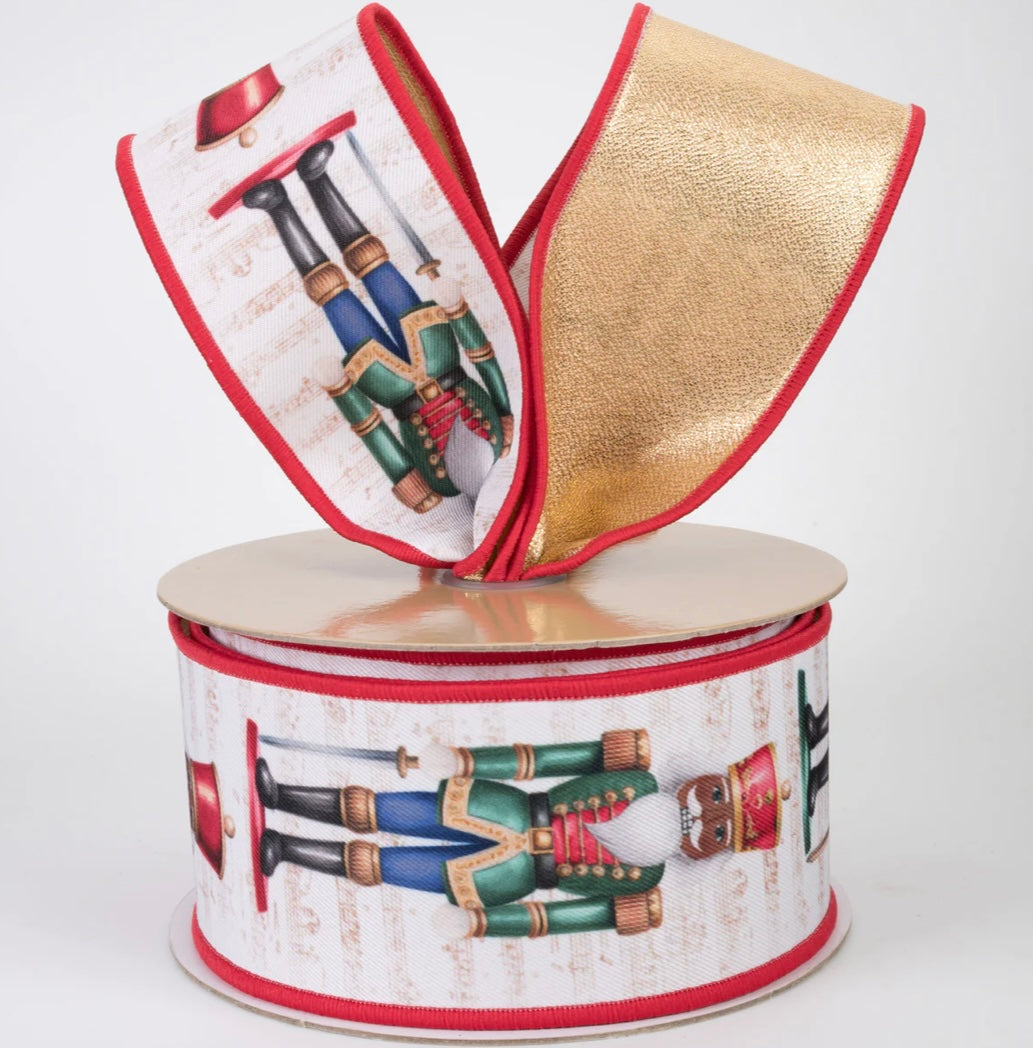 USA D’Lux 2.5” double sided fused nutcracker in traditional colours red/green/gold, full roll 10 yards