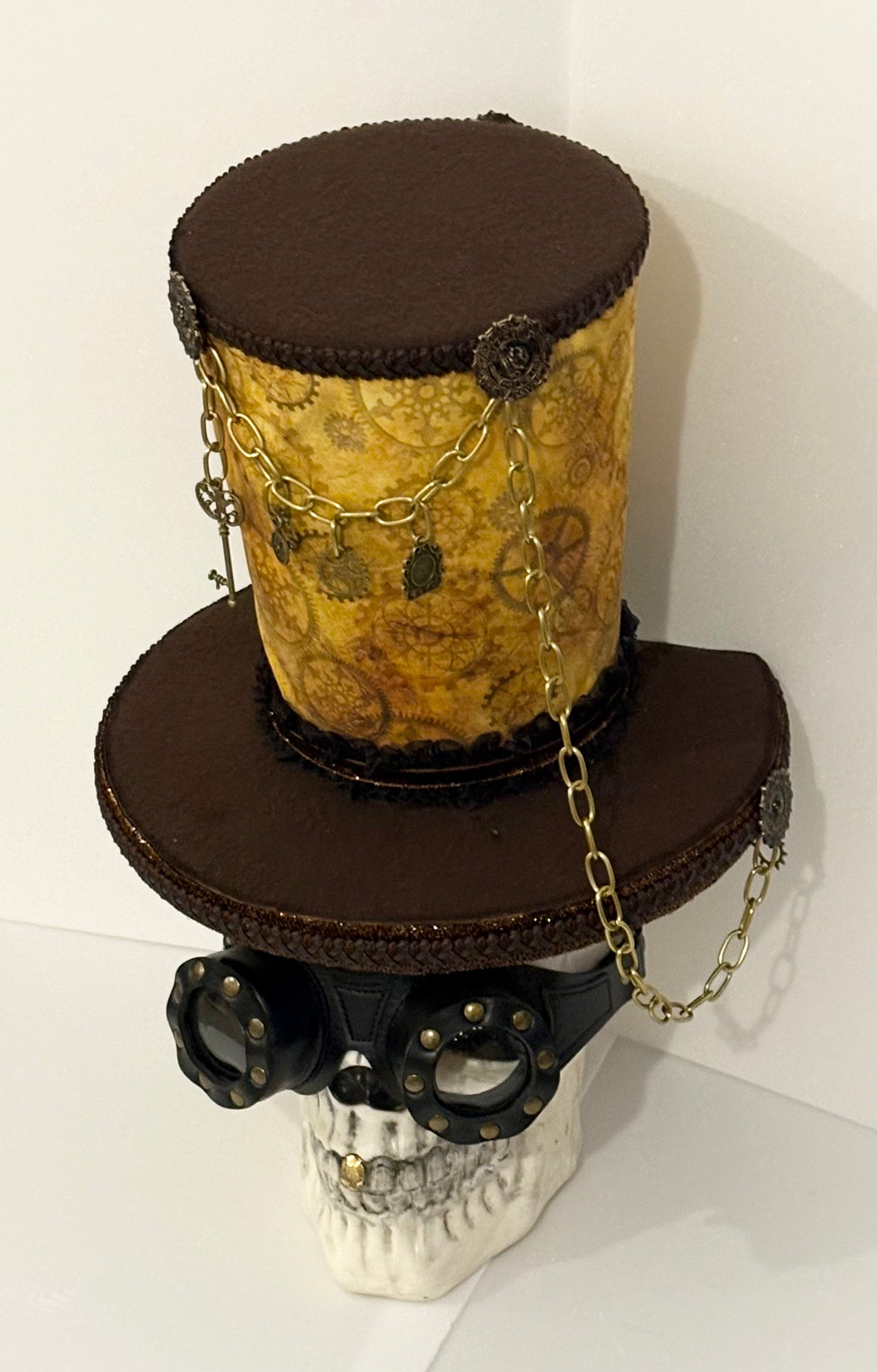 One of a kind Steampunk top hat skull  attachment, skull design ,Halloween , decoration, wreath attachment