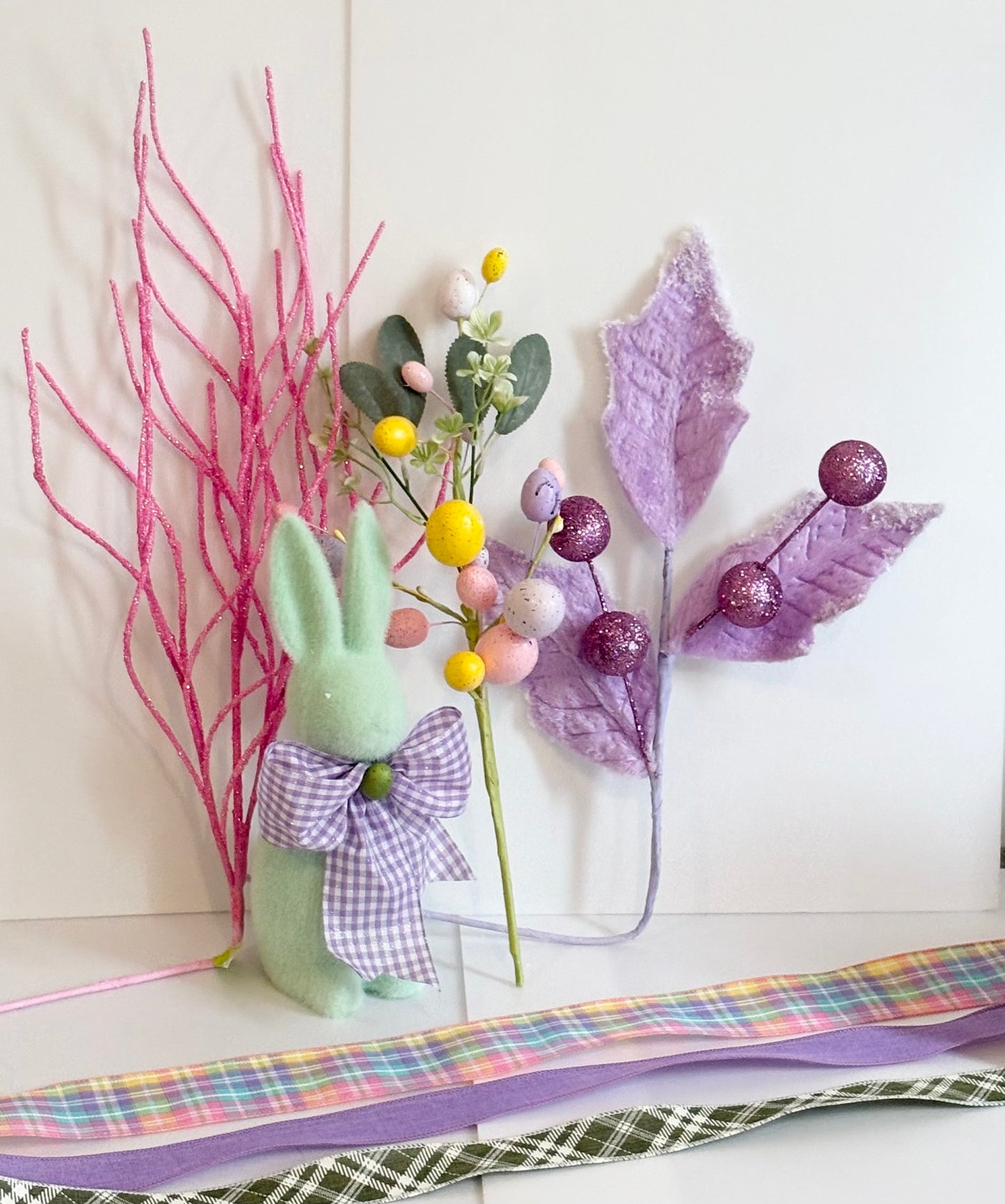 Green flocked bunny mixed colours set