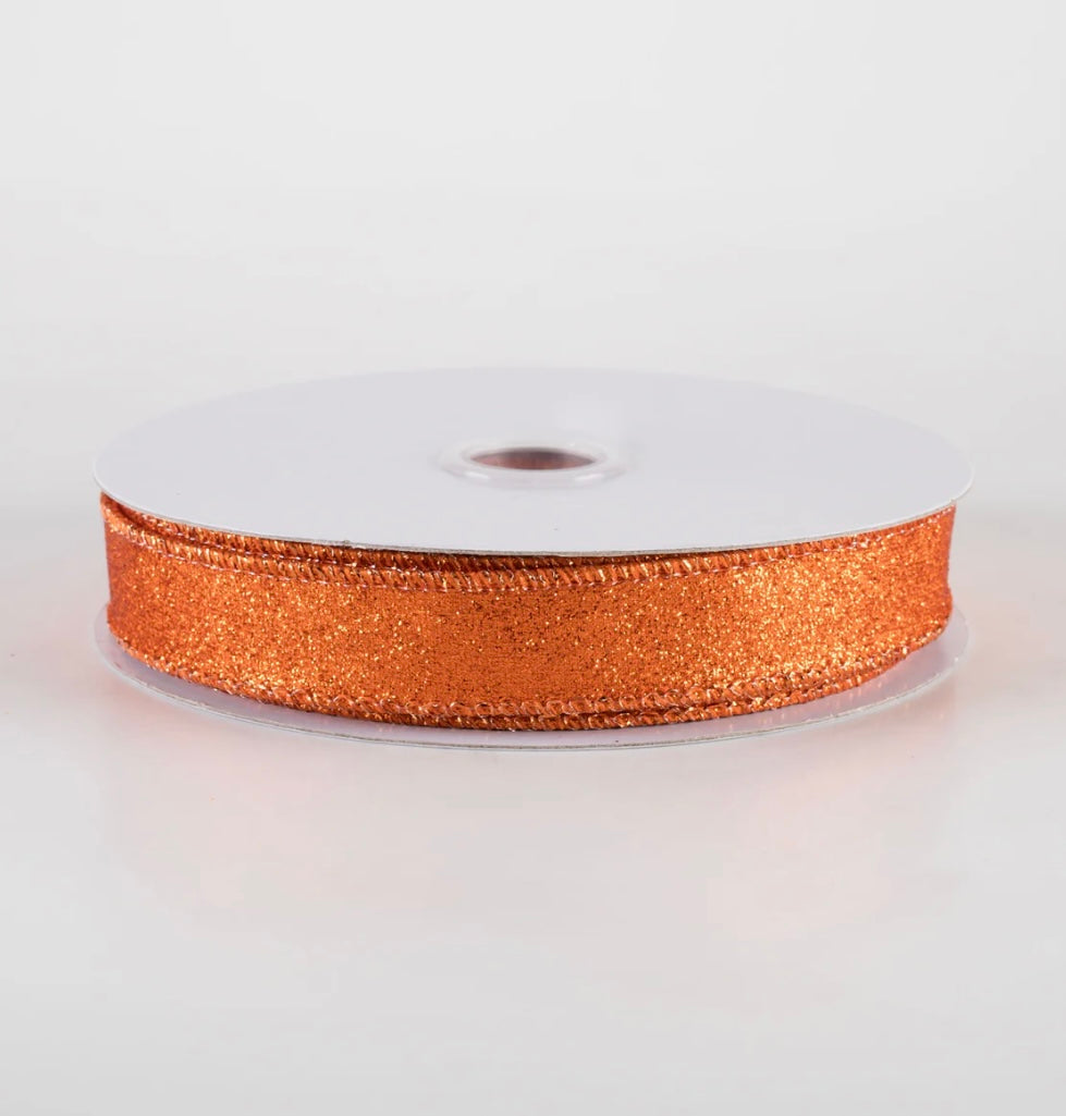 USA 5/8” shimmer glitter wired ribbon orange full roll 10 yards