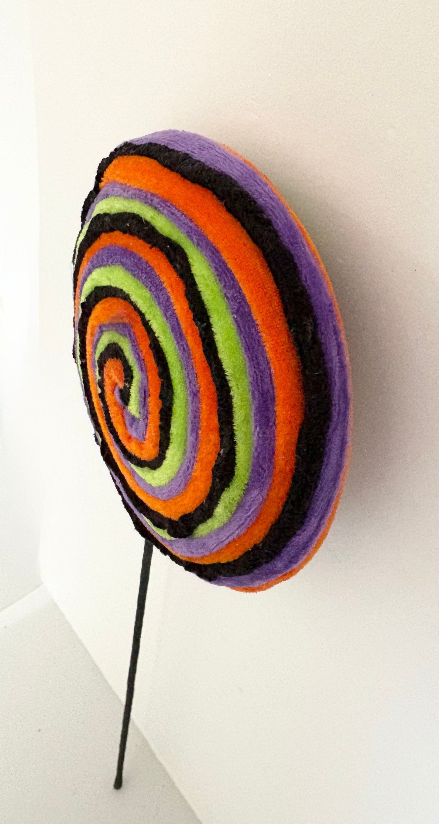 Double sided fluffy lollipop orange, purple, black and green 50cm tall x 17cm wide